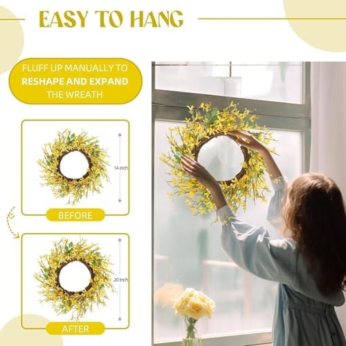 Hometrance 20 Inch Spring Wreath with Yellow Flowers