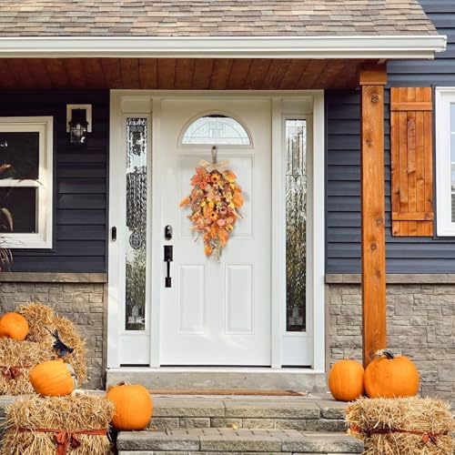 2 Pcs 24 Inch Artificial Autumn Teardrop Wreath