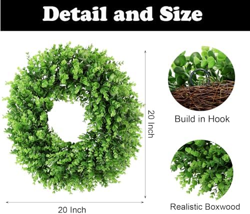 20 Inch Preserved Boxwood Wreath for Front Door