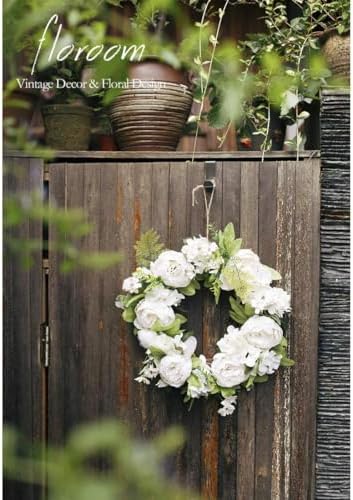 Floroom Artificial White Peony Wreath 15-16 Inches
