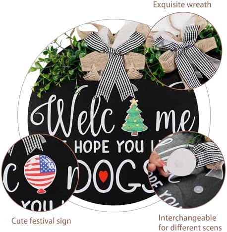 Zavothy Interchangeable Welcome Wreath Sign for Farmhouse Front Porch Decor