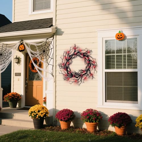 Halloween Black Branch Wreath with Light 165 Inch Artificial Hanging Decor