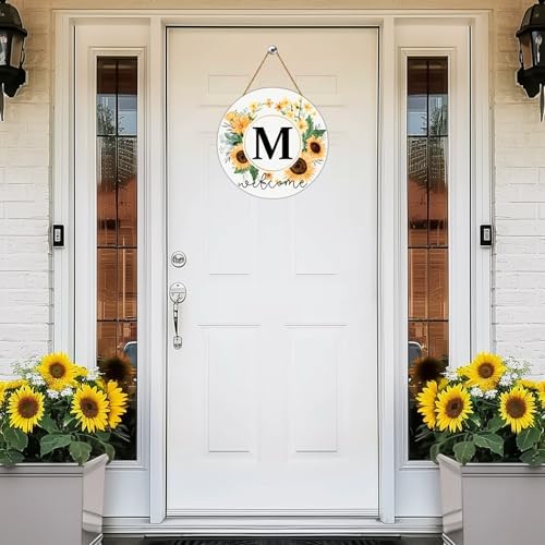 Sunflower Monogram Letter M Wreath Front Door Decor