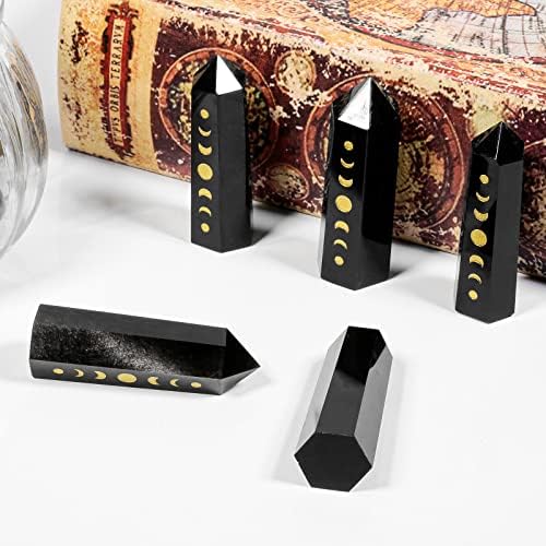 Set of 7 Engraved Moon Phase Crystal Wand Stones for Meditation and Home Decor