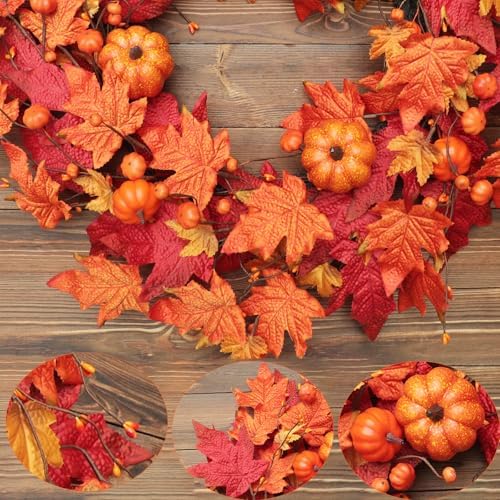 26 Inch Foldable Fall Wreath with Timer Lights