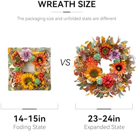 24 Inch Fall Door Wreath with Pumpkins and Berries