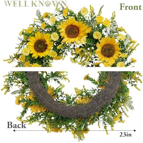 21 Inch Handmade Silk Sunflower Wreath for Front Door