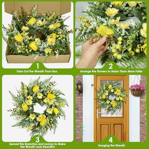 Beinhome 26 Inch Tulip Wreath for Front Door