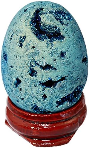 TUMBEELLUWA Light Blue Aura Quartz Geode Healing Crystal with Wood Stand