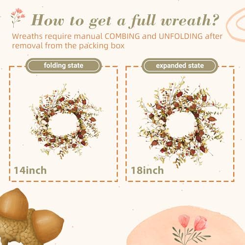 YNYLCHMX 18 Inch Fall Wreath for Front Door