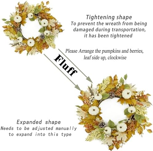 22 Inch Artificial Fall Wreath Autumn Door Decor
