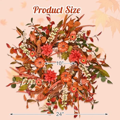24 Inch Fall Wreath with Mixed Leaves and Berries