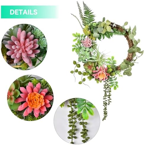 Beinhome 16 Inch Artificial Succulent Wreath for Front Door and Wall Decor