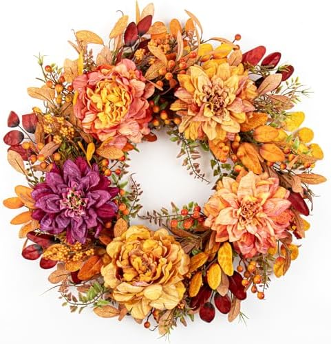 VioletEverGarden 22 Inch Autumn Wreath for Front Door