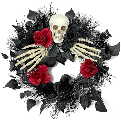 Halloween Skull Wreath with Hands 16 Inch Gothic Garland Decor