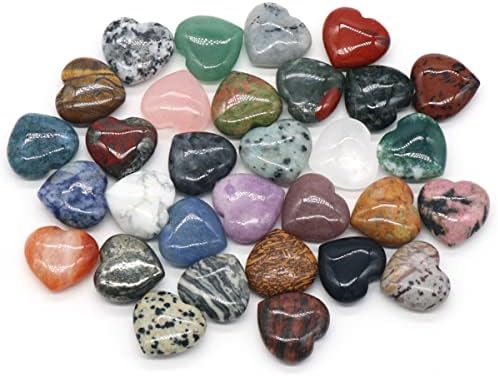 LE SKY 20 Pcs Natural Heart Shape Healing Crystal Agate Chakra Beads