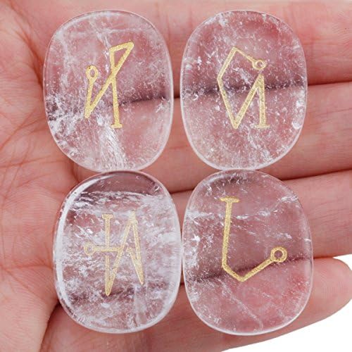 SUNYIK Flat Oval Rock Quartz Angel Symbols Set of 4