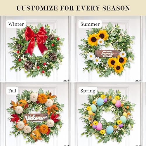 Artificial Eucalyptus Wreath with Berries 24 Inches Reversible Sign