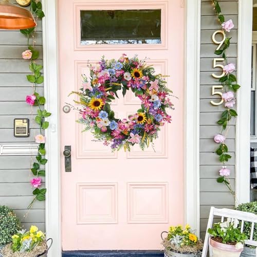 Elegant 24-26 Inch Floral Wreath for Front Door