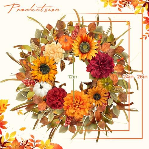 ICX 24-26 Inch Fall Wreath Front Door Decor