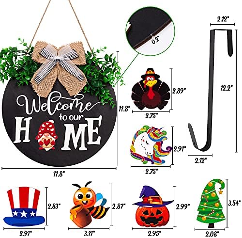 Interchangeable Seasonal Welcome Sign Front Door Decor - Home Porch Display Decorations