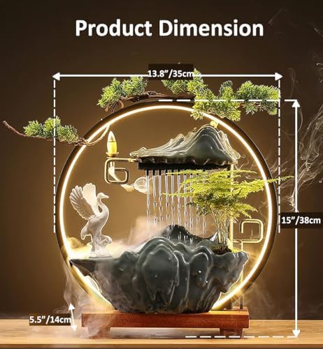 CIFUPUQU Crane Tabletop Water Fountain with Mist and LED Light