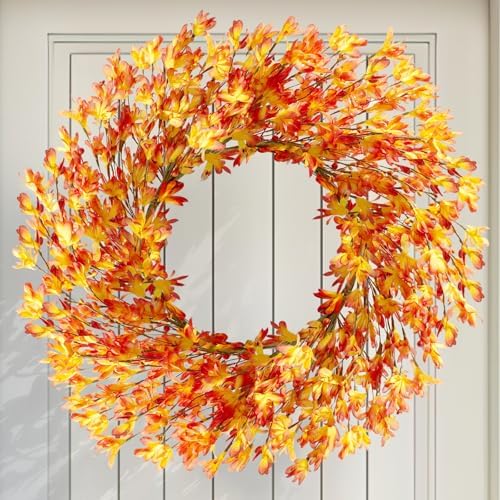 20 Inch Artificial Forsythia Flower Wreath for Front Door Farmhouse Decor