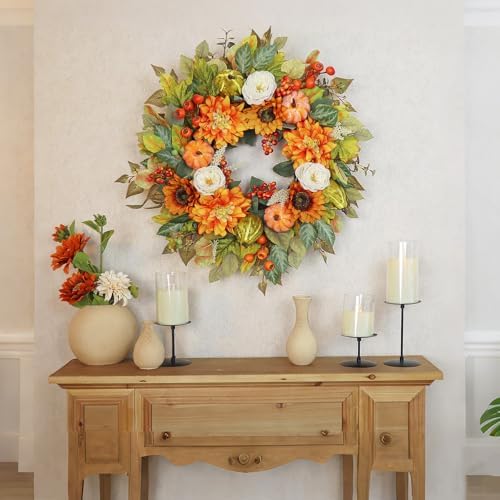 24 Inch Fall Wreath with Pumpkins and Berries