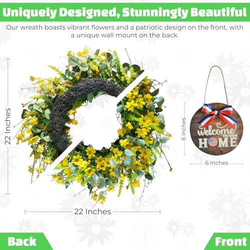 VYG Yellow Daisy Wreath 22 Inch Patriotic Welcome Sign