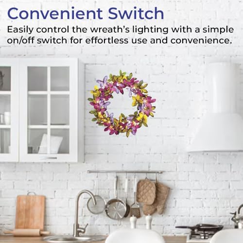 Pre-Lit Butterfly Wreath for Front Door 18 Inch