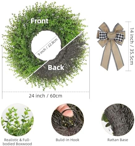 CYANBLOOM Boxwood Wreath for Front Door 24 Inch
