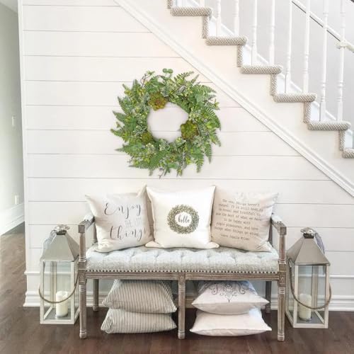 24 Inch Artificial Fern Wreath for Front Door