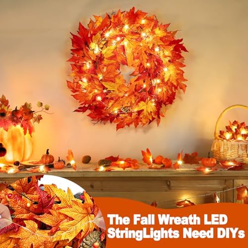 24 Inch Lighted Fall Wreath with Timer for Front Door