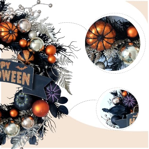 Halloween Glitter Pumpkin Wreath with Decorative Elements