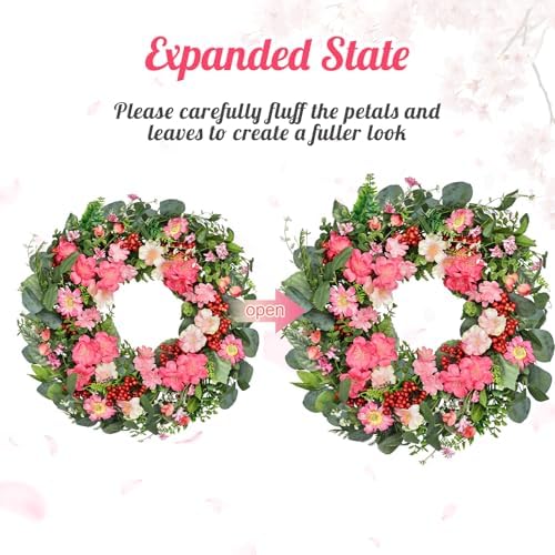 18 Inch Colorful Wildflower Wreath with Green Leaves for Home Front Door Wedding Dcor