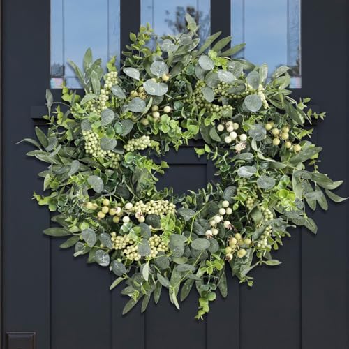 22 Inch Eucalyptus Wreath with Berries and Olive Leaves Artificial Decor