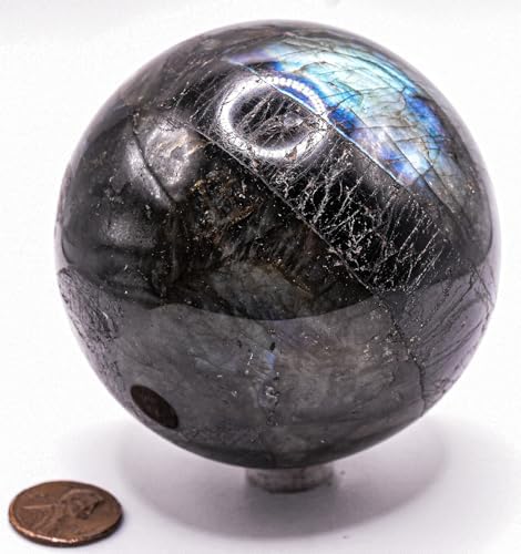 Rainbow Blue Flash Labradorite Sphere with Stand