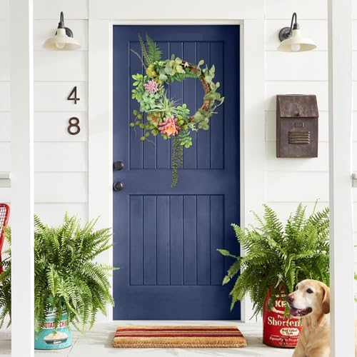Beinhome 16 Inch Artificial Succulent Wreath for Front Door and Wall Decor