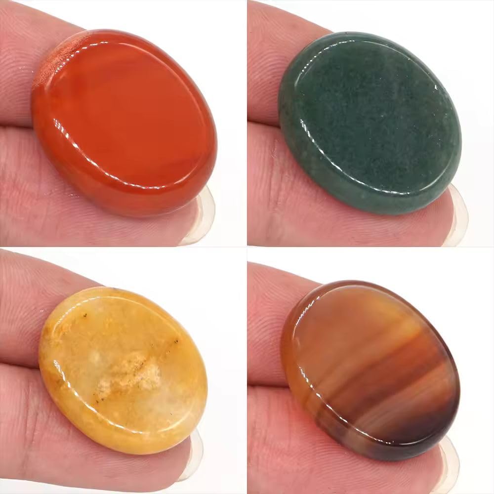 Approx 26x22mm Oval Natural Stone Palm Worry Stone