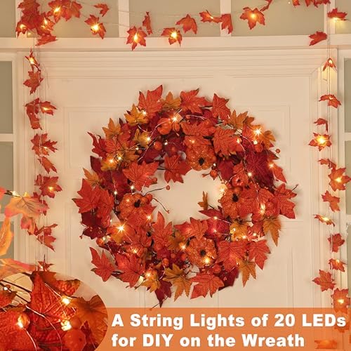 26 Inch Foldable Fall Wreath with Timer Lights