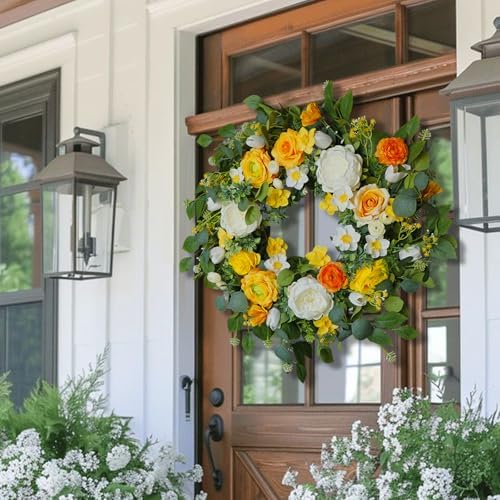 24 Inch Artificial Roses Wreath for Front Door and Wall