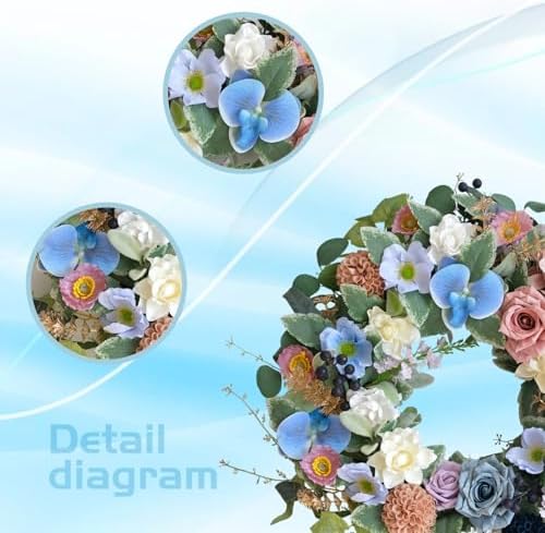 22-inch Blue Orchid Hydrangea Wreath for Front Door
