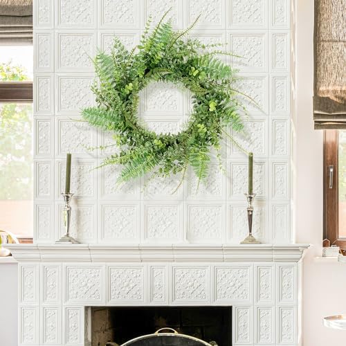 26 Inch Handmade Green Fern Wreath for Front Door Decoration