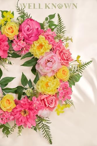 Bright Spring Wreath for Front Door with Peonies and Roses