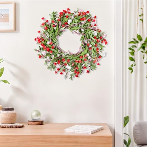 26 Inch Artificial Spring Wreath with Wildflowers for Front Door Decor
