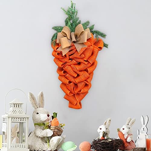 Easter Carrot Wreath with Bow and Eucalyptus Leaves