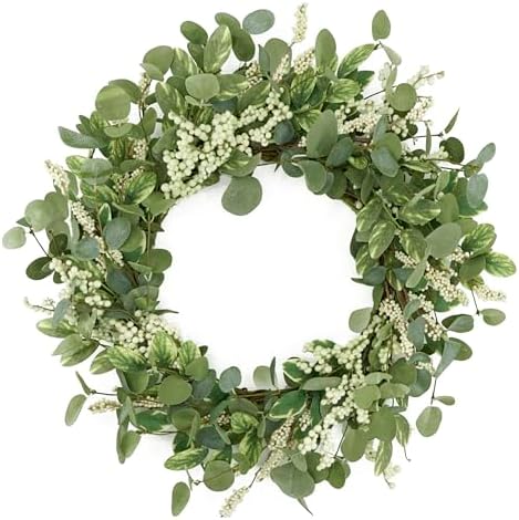 20 Inch Green Eucalyptus Wreath with Berries for Front Door Decor