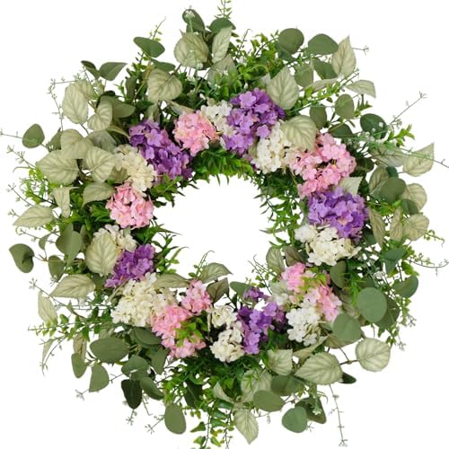 CIR OASES 22 Inches Artificial Hydrangea Wreath with Eucalyptus Leaves
