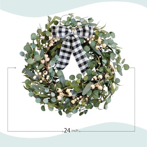24 Inch Artificial Eucalyptus Wreath with Berries for Front Door