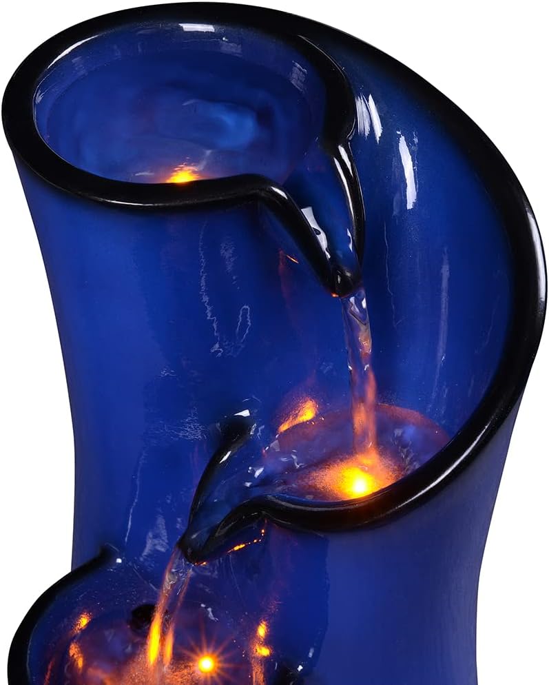Blue Imitation Ceramic Tabletop Fountain with 3 Reflective LED